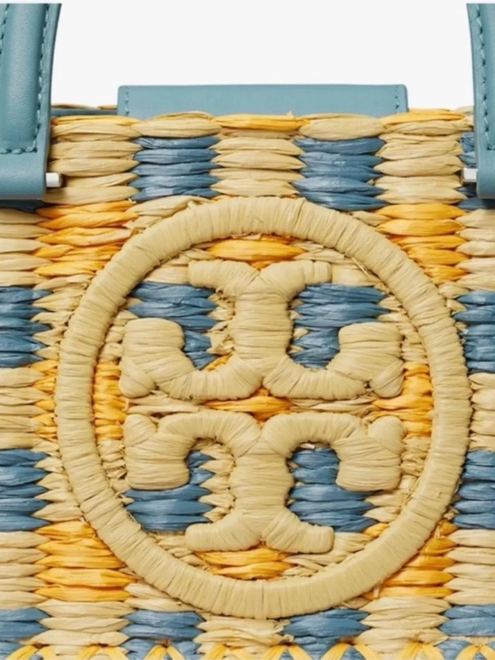 Tory Burch Ella Woven Raffia Satchel Deep Turquoise NWT